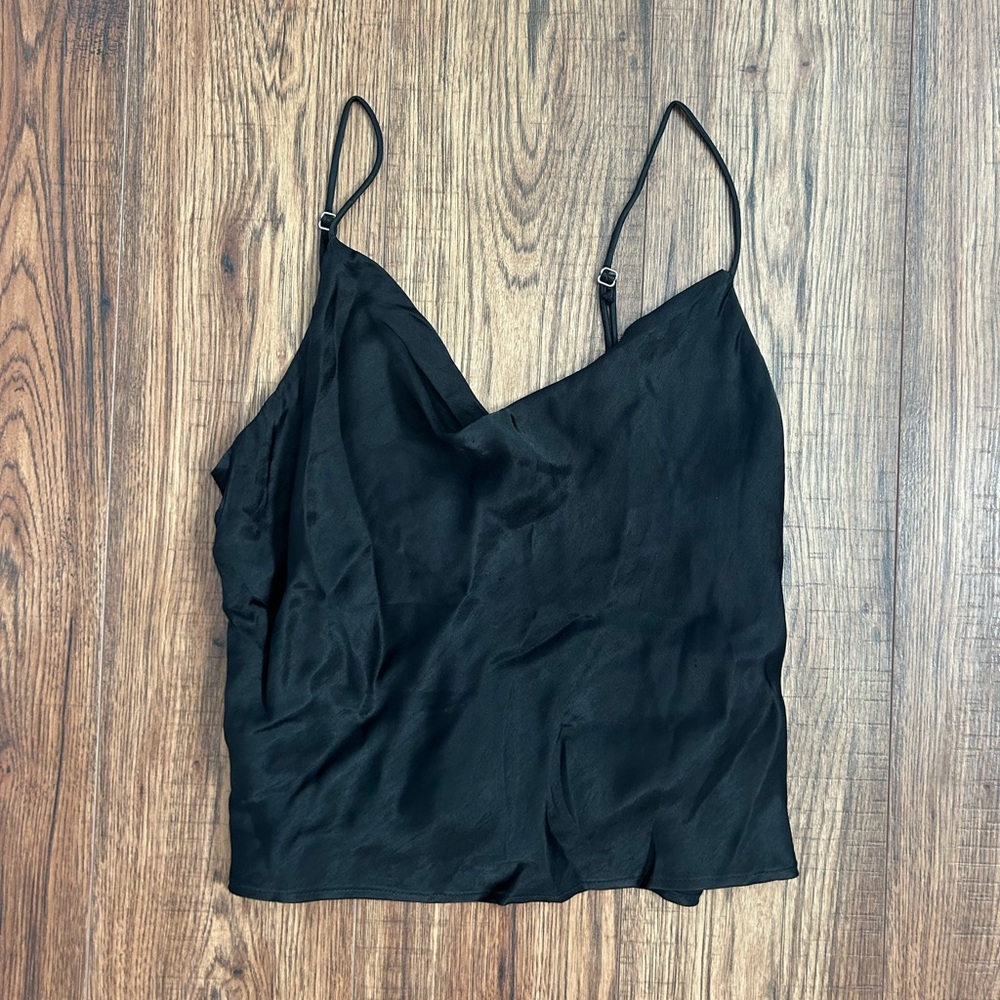 Zara Black Silk Cowl Neck Top Medium